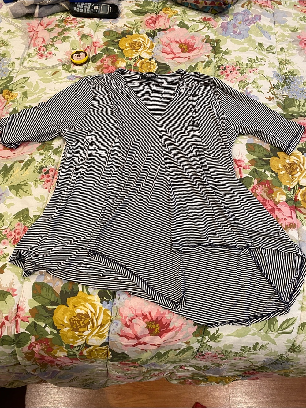 Threadzwear Black & White Striped Wrap-Front Tunic